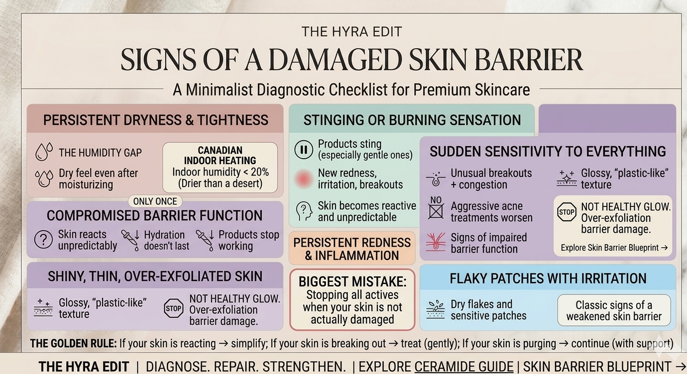 signs of damaged skin barrier dry skin sensitive skin canada winter humidity gap over exfoliation glow skincare guide