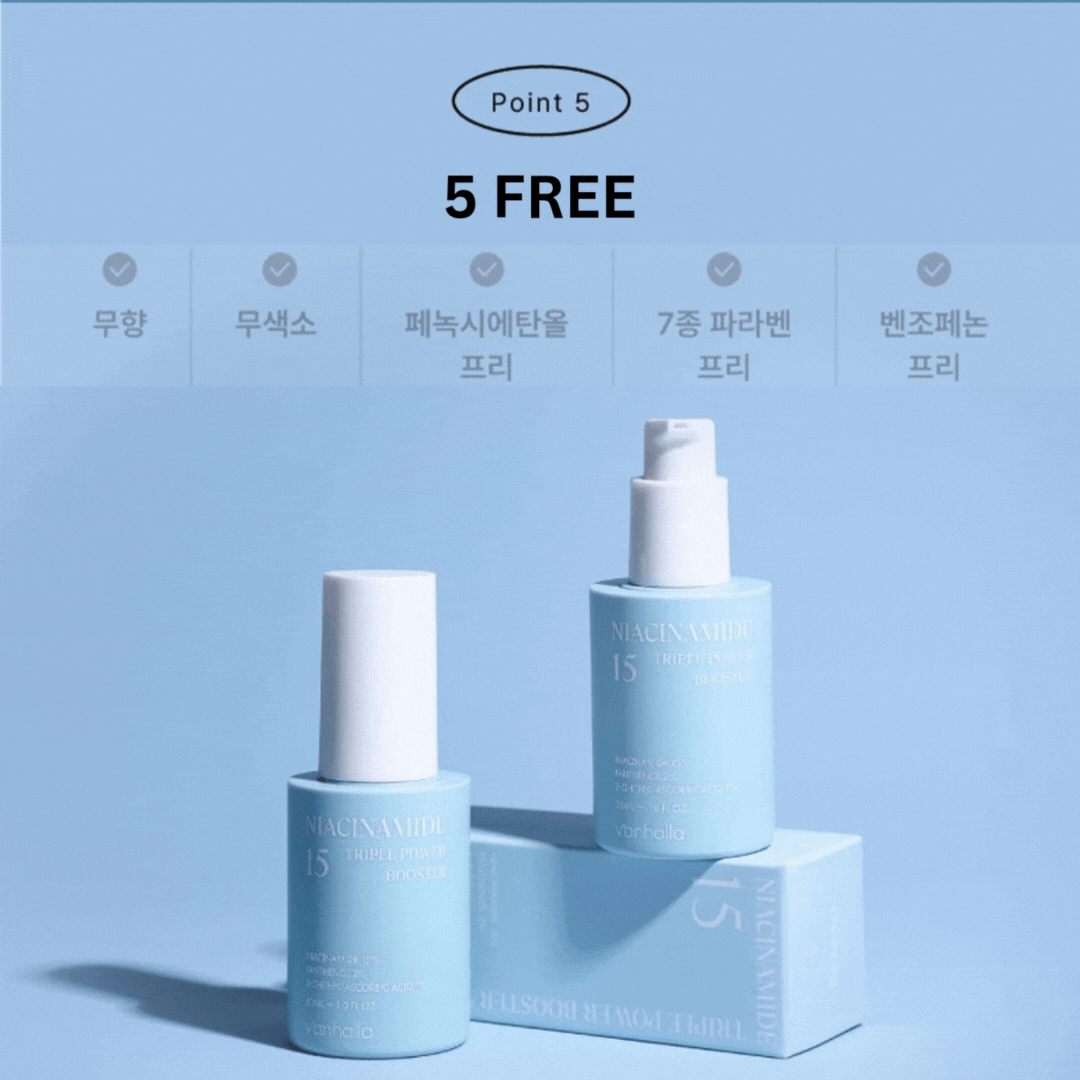 Niacinamide 15 bottles with ‘5 FREE’ claim—no fragrance, no colorants, phenoxyethanol-free, paraben-free, benzophenone-free