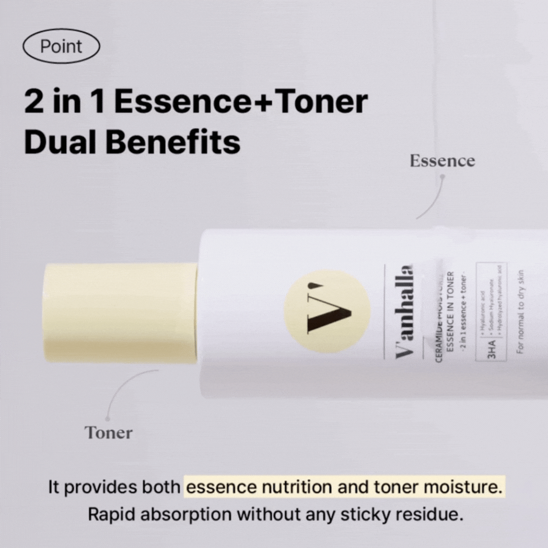 2-in-1 essence + toner dual benefits graphic—hydration and soothing
