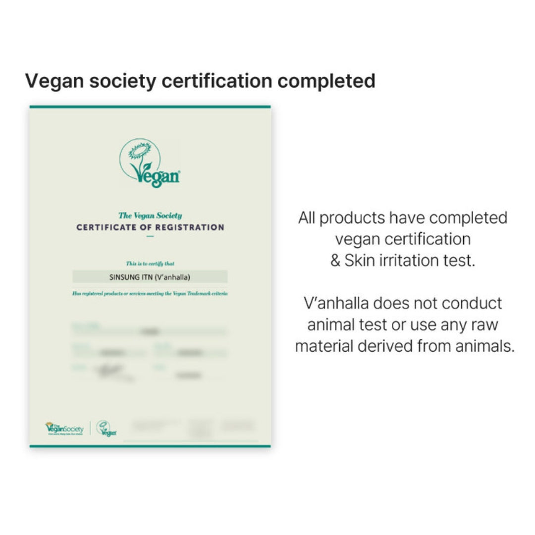 Vegan Society certification completed—Vanhalla skincare is vegan and skin-irritation tested