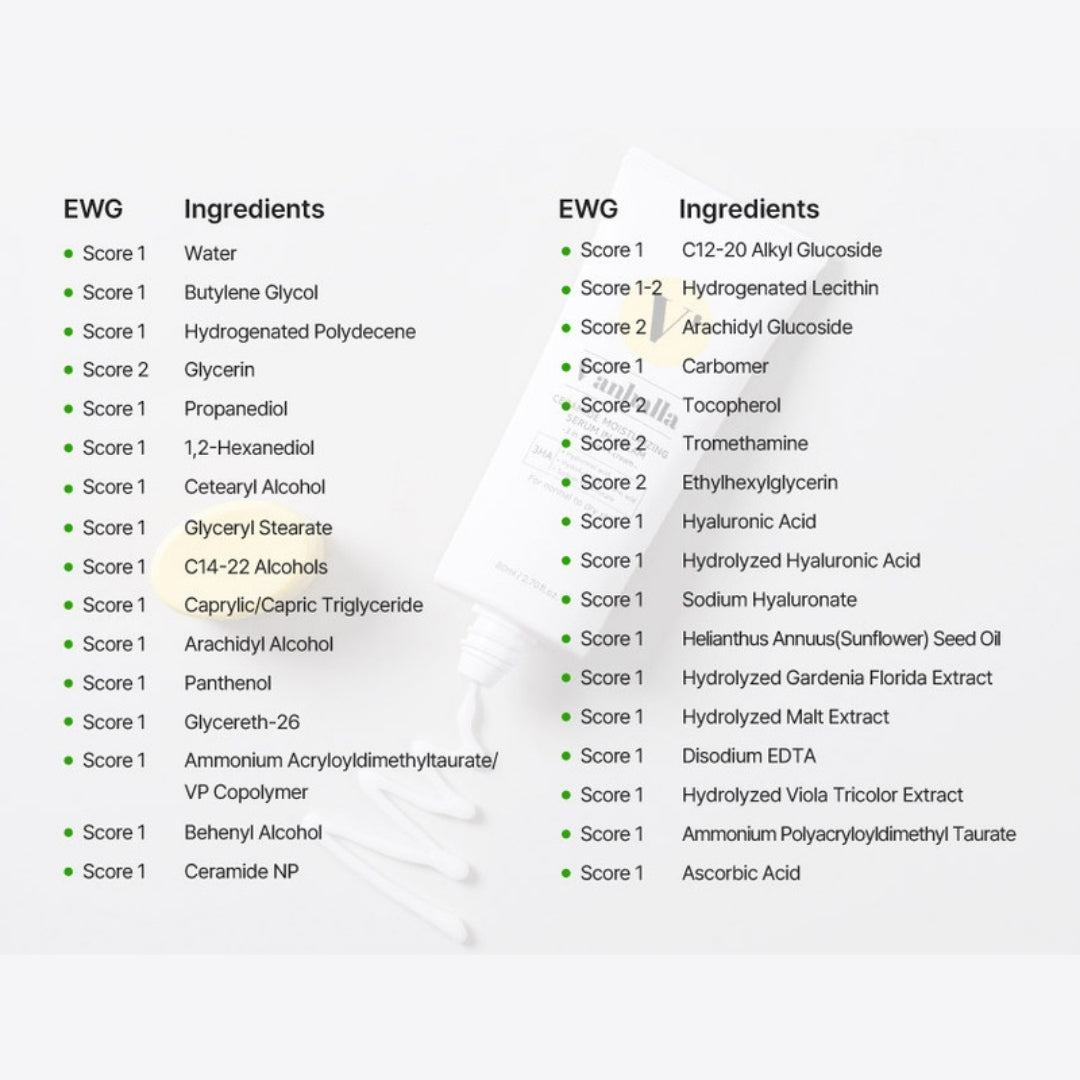 Ingredient list with EWG safety scores for Vanhalla ceramide moisturizing cream