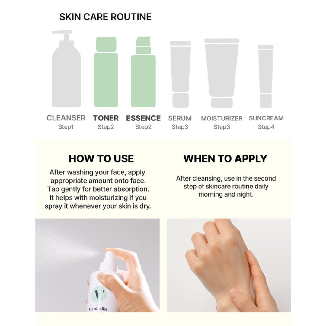 How to use V’anhalla Cica Calm Mist Toner – step 2 after cleansing in daily skincare routine