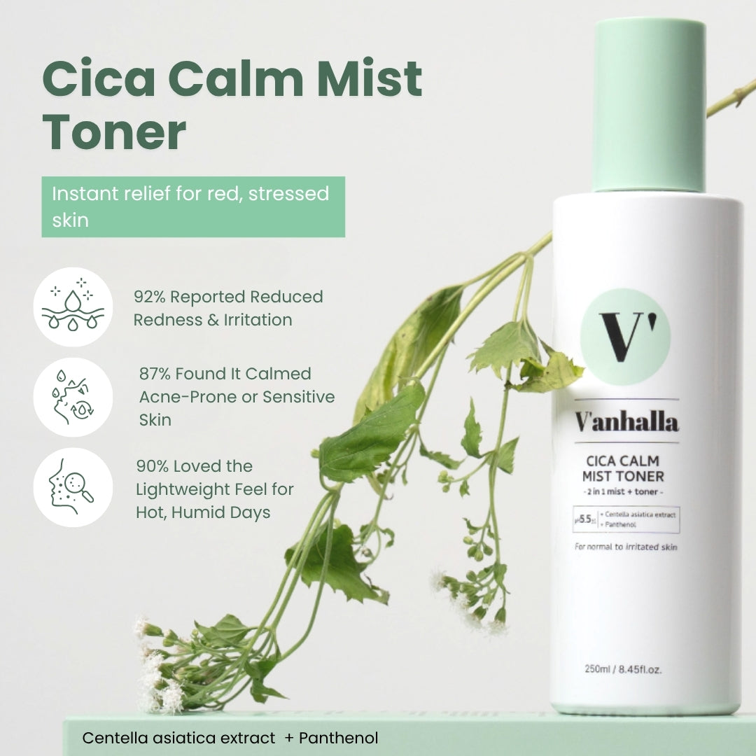 Hydrating V’anhalla Cica Mist Toner with centella asiatica & panthenol – reduces redness & irritation