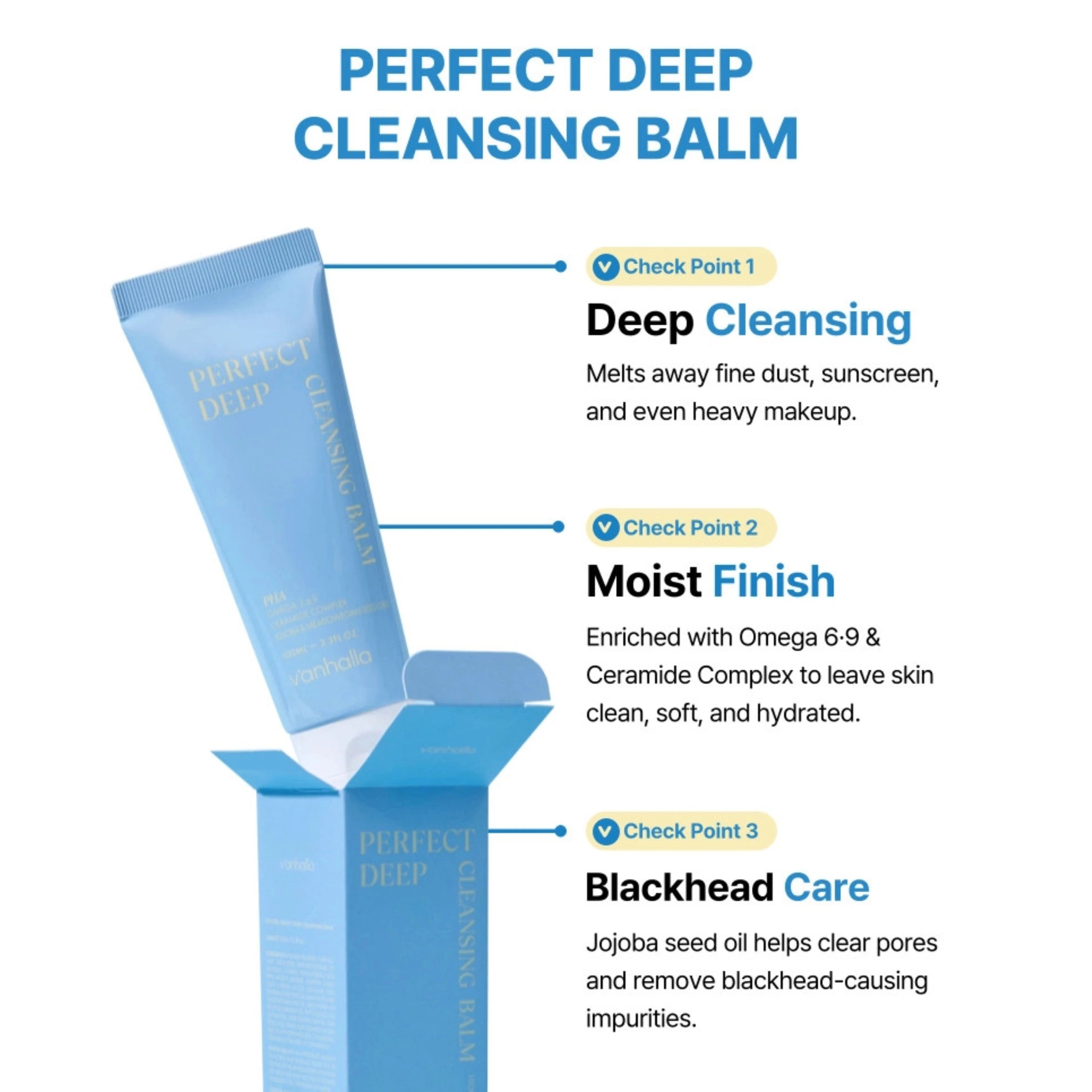 Perfect Deep Cleansing Balm packaging with features listed on a white background