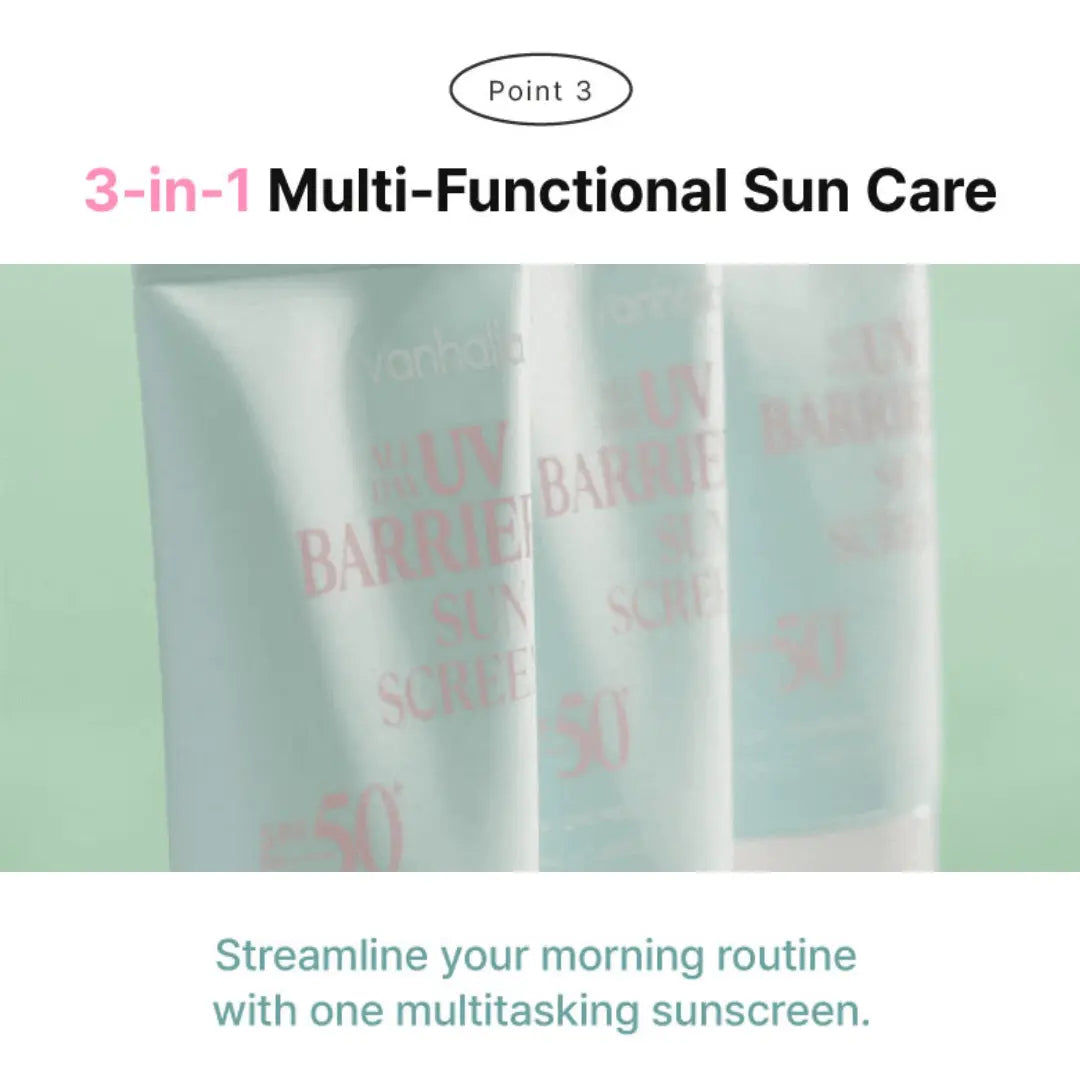 Multifunctional sun care product packaging with text on a white background
